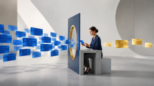 Professional reviewing and refining a large stream of AI-generated workplace output