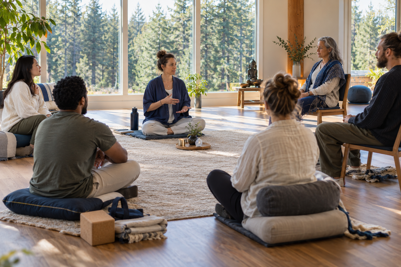 Responsible breathwork in a sunlit retreat